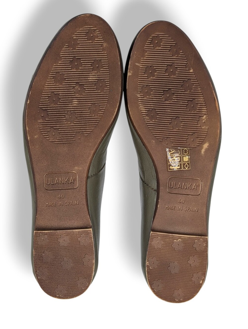 Olive Leather Ballet Flats - Women's Comfortable Slip-Ons - Picture 14 of 16